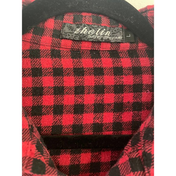 Zhelin Women’s Red And Black Flannel Button Down Checker Sz S - Picture 3 of 4